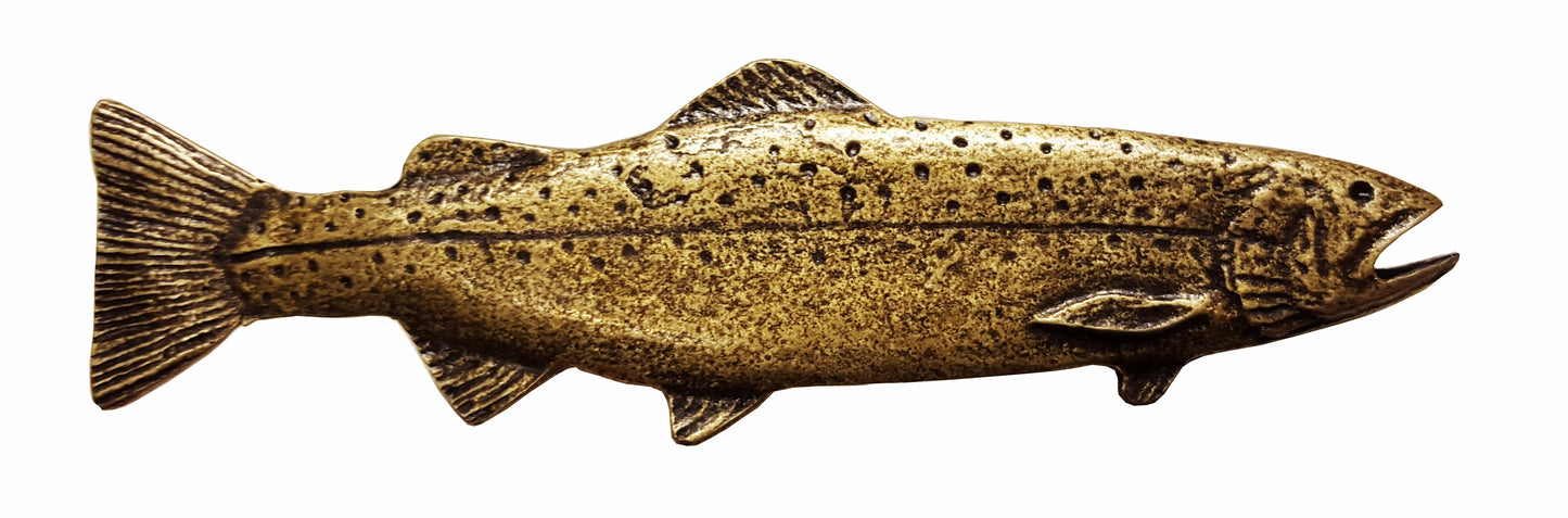 Long Trout Right Facing 2-15/16-in Center to Center Brass Ox Cabinet Pull