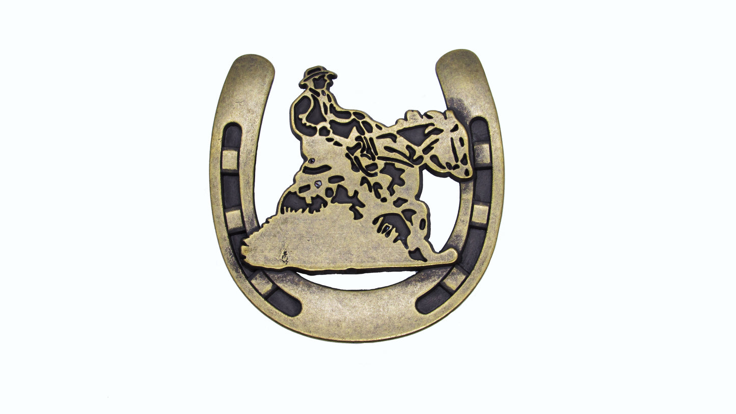 Riding Cowboy Horseshoe Brass Ox Cabinet Knob