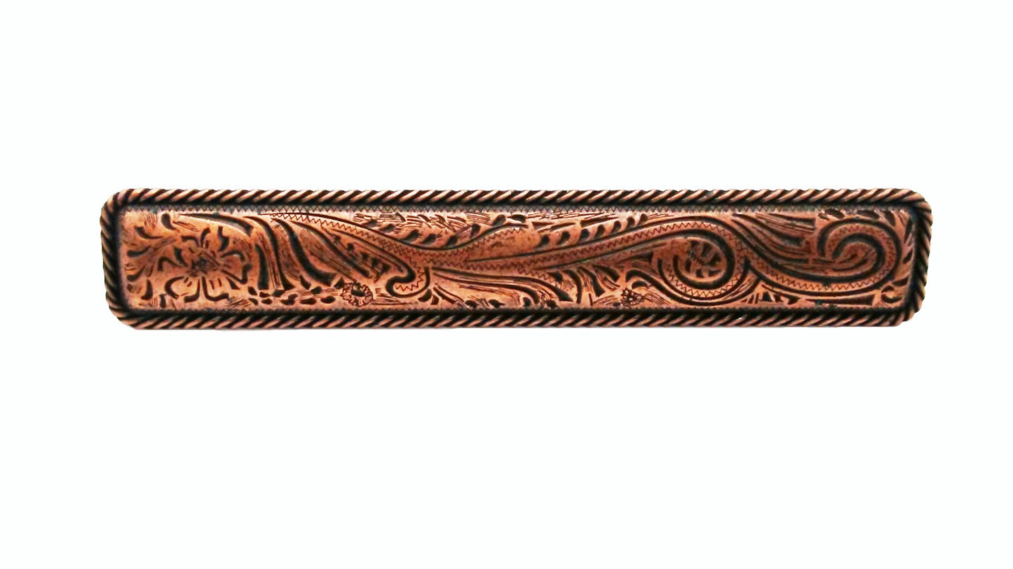 Engraved Flower 3-15/16-in Center to Center Copper Ox Cabinet Pull