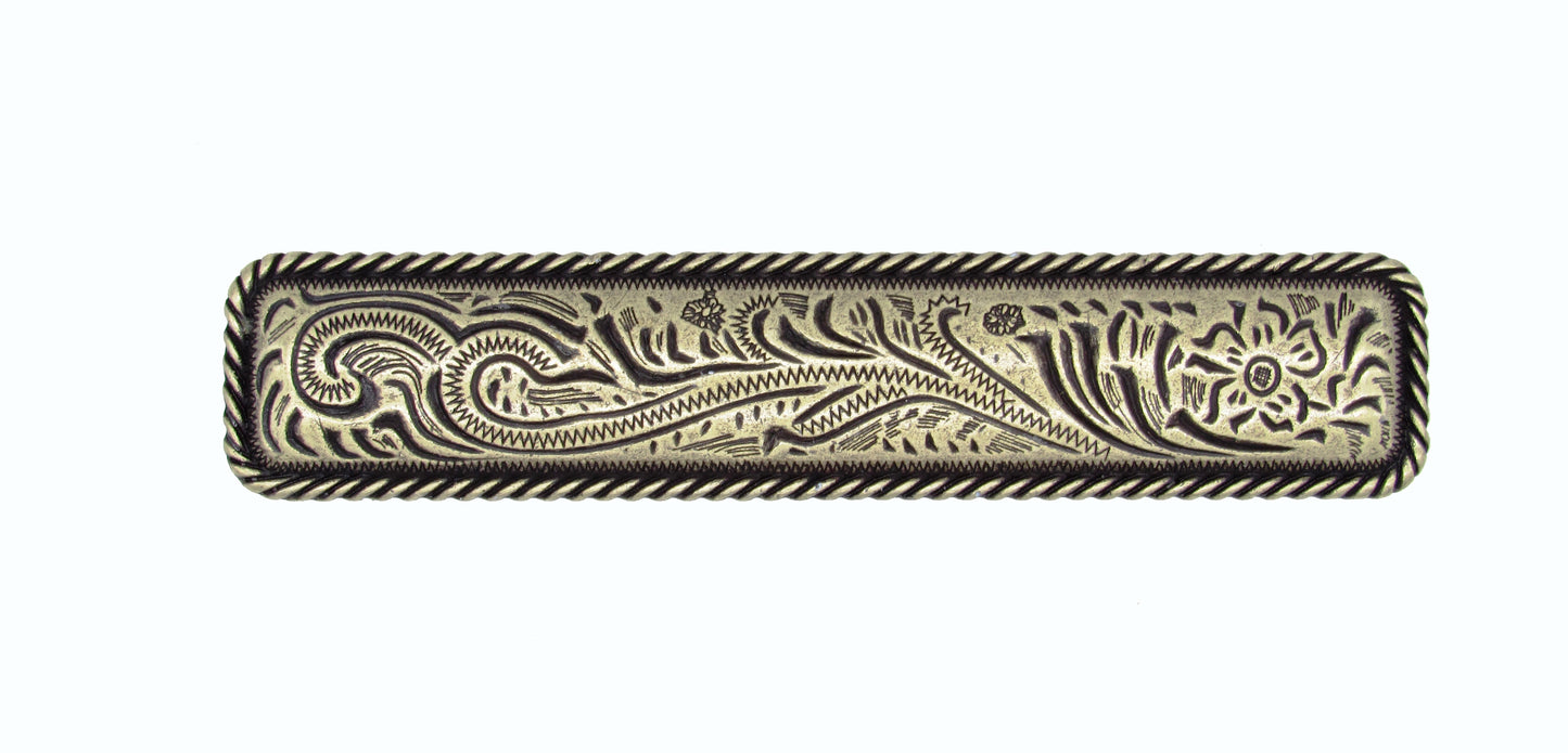 Engraved Flower 3-1/16-in Center to Center Brass Ox Cabinet Pull