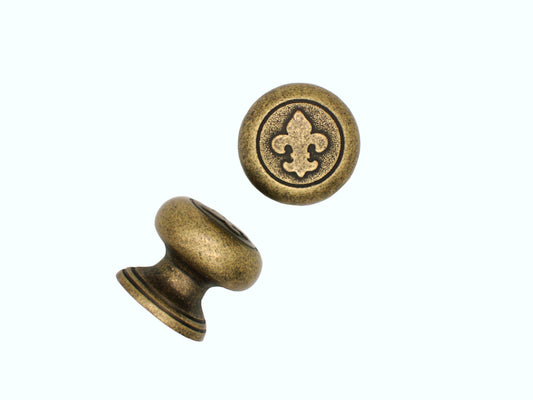 Fleur De Lis Round Brass Ox Cabinet Knob