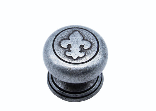 Fleur De Lis Round Pewter Ox Cabinet Knob