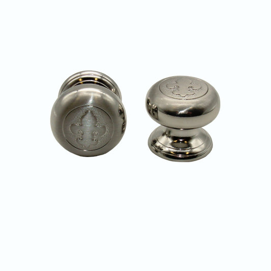 Fleur De Lis Round Satin Nickel Cabinet Knob