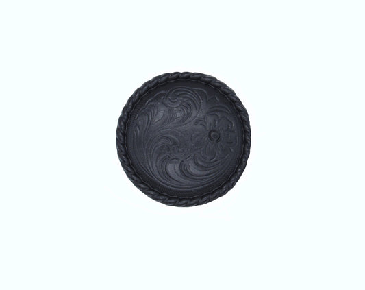 Small Engraved Flower Matte Black Cabinet Knob