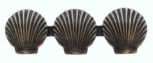 Triple Scallop Seashell 3-1/16-in Center to Center Brass Ox Cabinet Pull