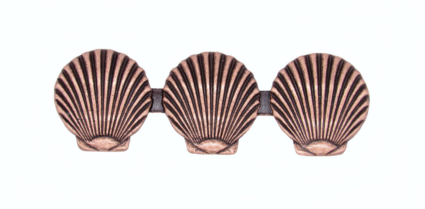 Triple Scallop Seashell 3-1/16-in Center to Center Copper Ox Cabinet Pull