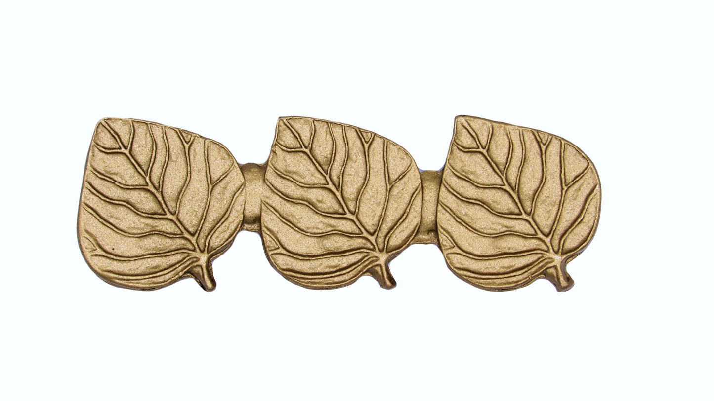 Triple Aspen Leaf 2-7/8-in Center to Center Lux Gold Cabinet Pull